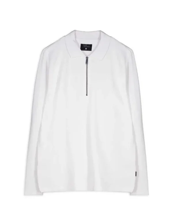 Pololangarmshirt - Reißverschluss - weiß