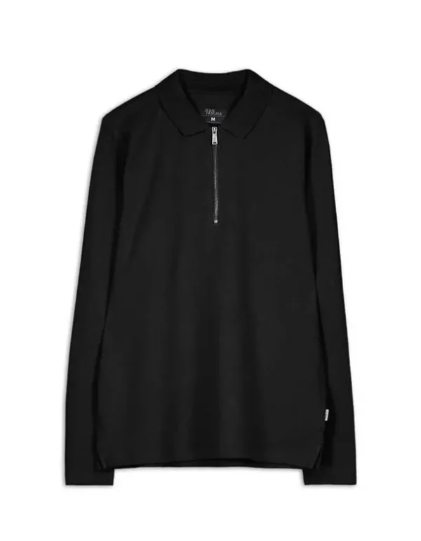 Pololangarmshirt - Reißverschluss - schwarz