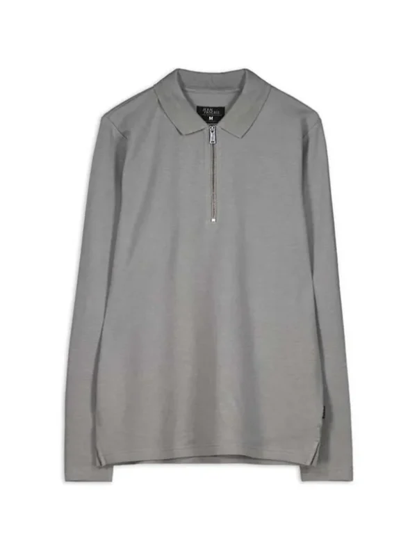 Pololangarmshirt - Reißverschluss - grün