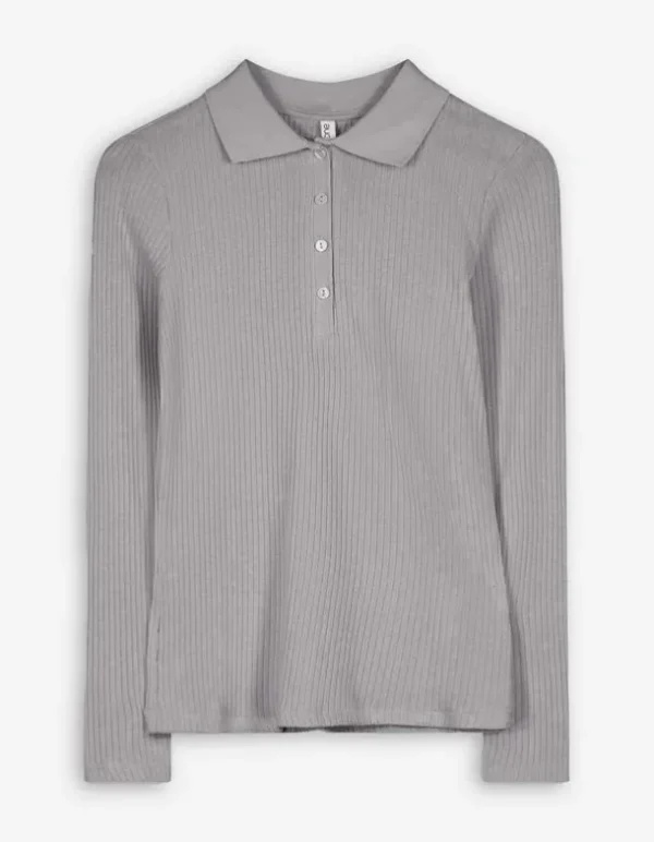 Poloshirt - Rippenstruktur - grau