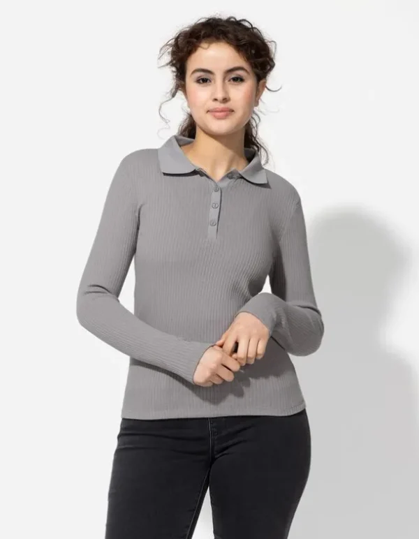 Poloshirt - Rippenstruktur - grau