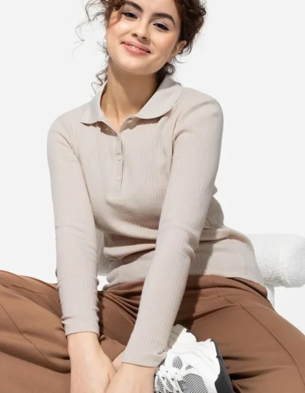 Poloshirt - Rippenstruktur - beige