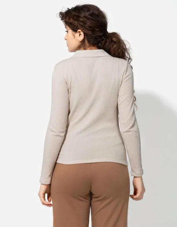 Poloshirt - Rippenstruktur - beige