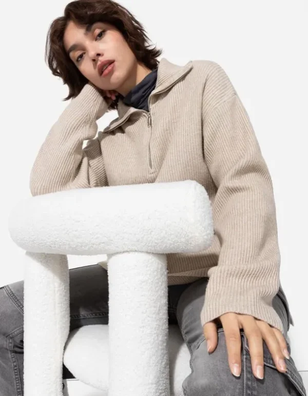 Pullover - Reißverschluss - beige