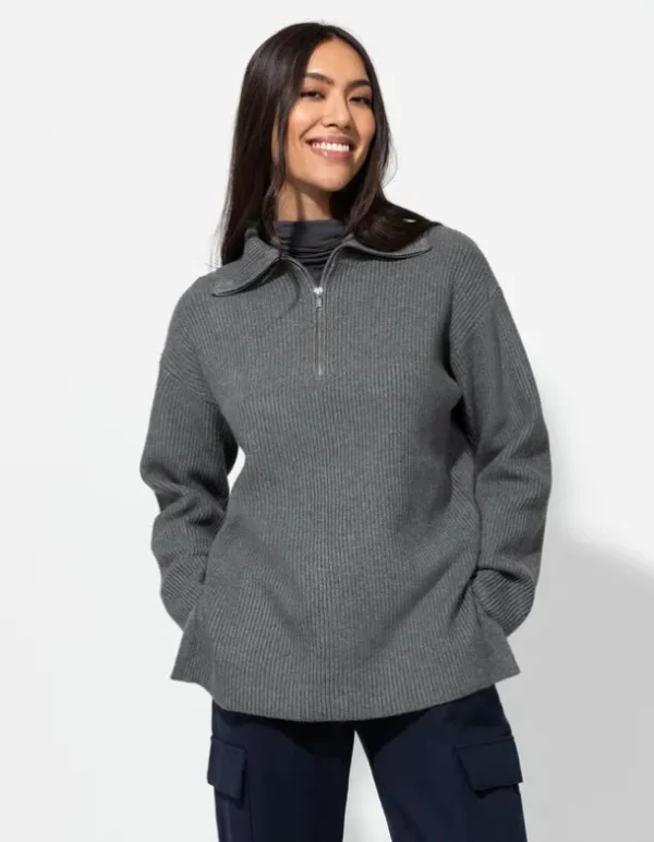 Pullover - Reißverschluss - grau