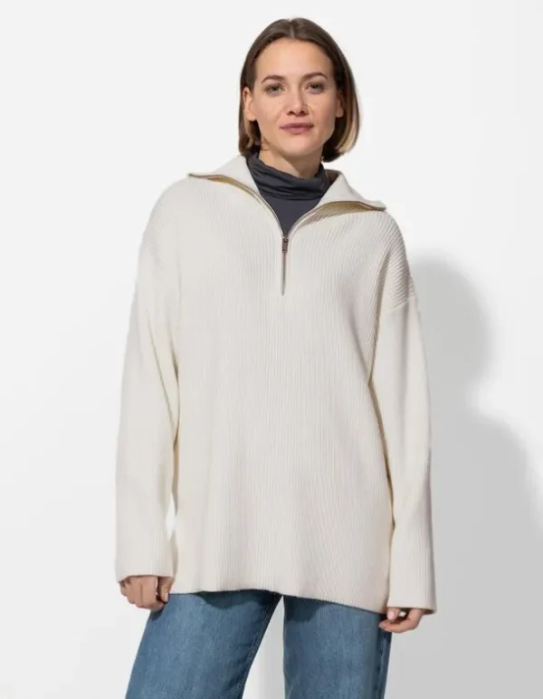 Pullover - Reißverschluss - weiß