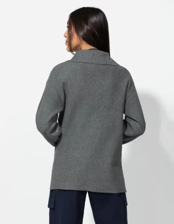 Pullover - Reißverschluss - grau