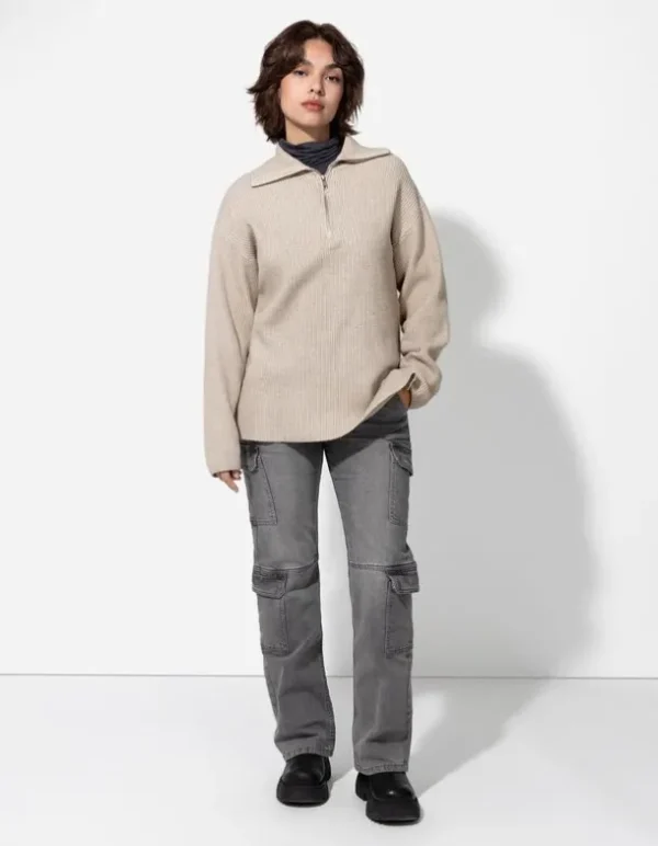 Pullover - Reißverschluss - beige