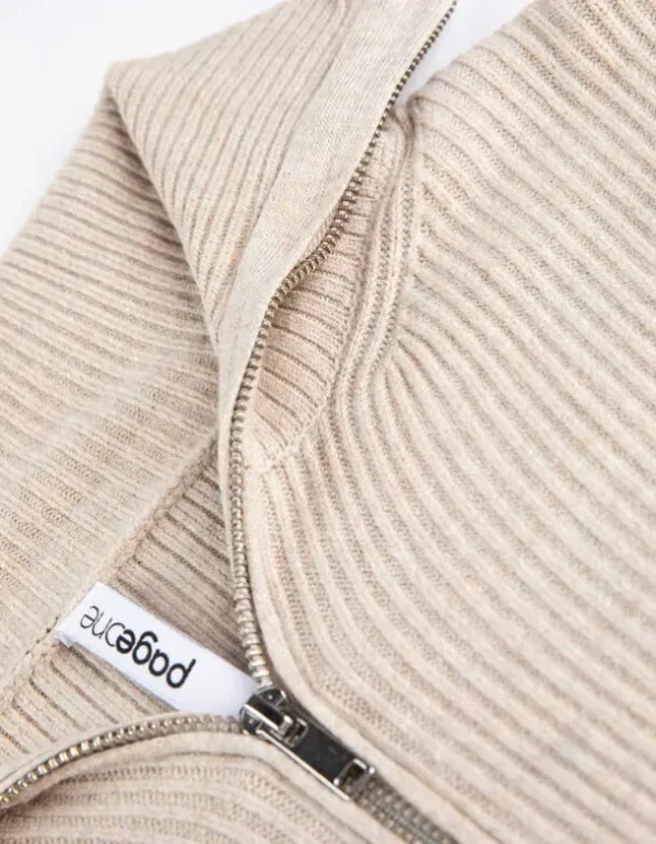 Pullover - Reißverschluss - beige