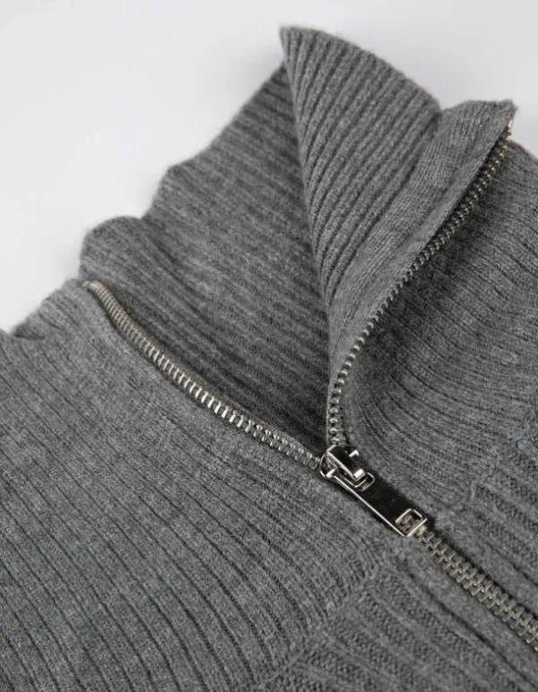 Pullover - Reißverschluss - grau