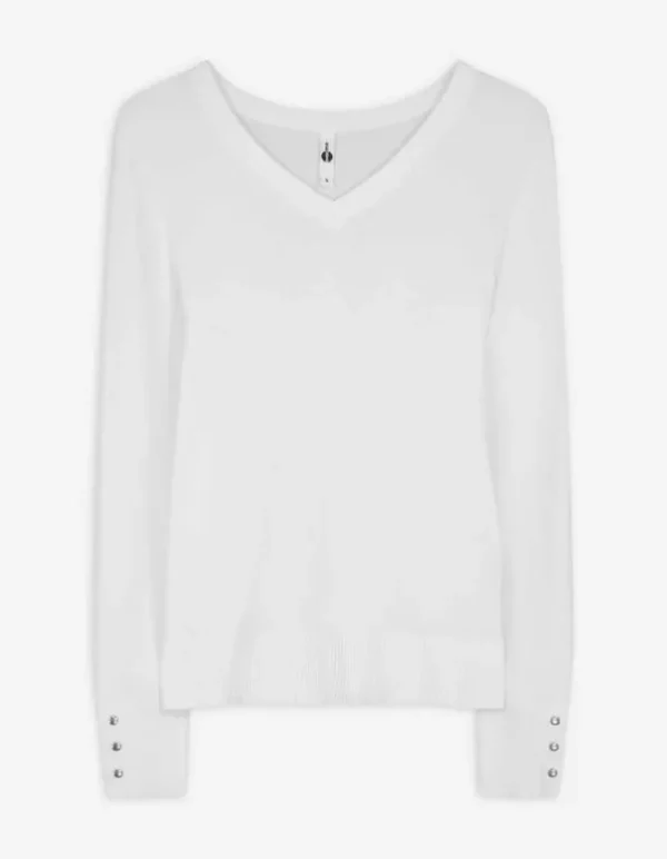Pullover - Zierknöpfe - weiß