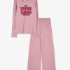 Pyjama Set aus Langarmshirt und Hose - Print - pink