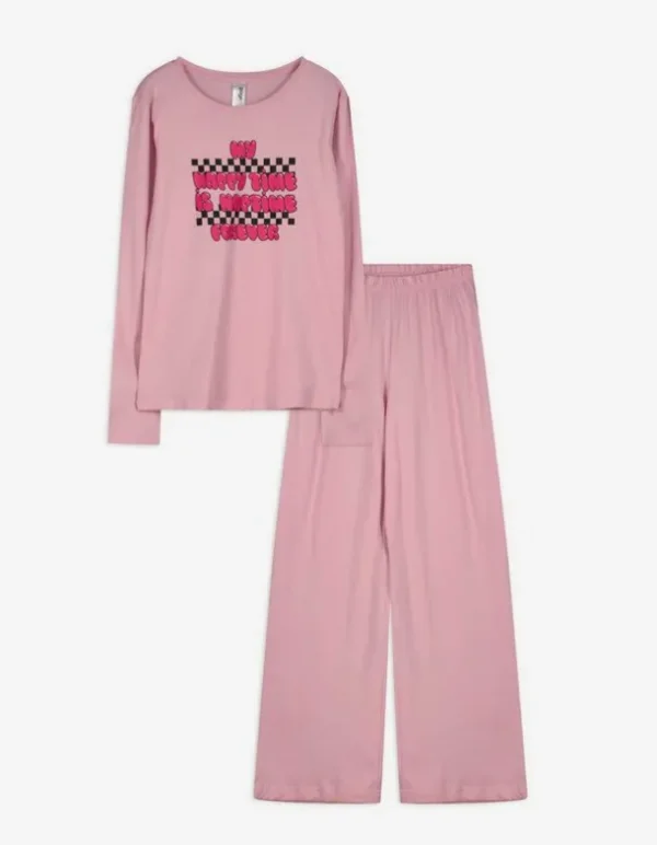 Pyjama Set aus Langarmshirt und Hose - Print - pink