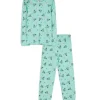 Pyjama Set aus Langarmshirt und Hose - Mustermix - türkis