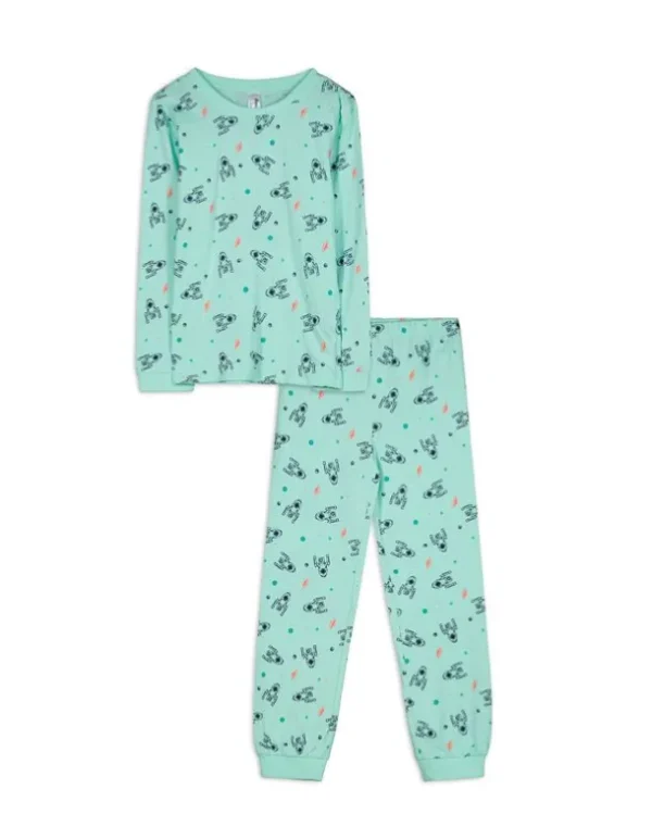 Pyjama Set aus Langarmshirt und Hose - Mustermix - türkis