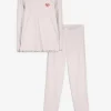 Pyjama Set aus Langarmshirt und Hose - Muschelsaum - rosa