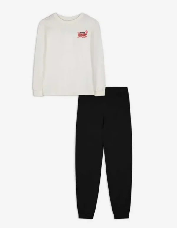 Pyjama Set aus Langarmshirt und Hose - Rückenprint - weiß