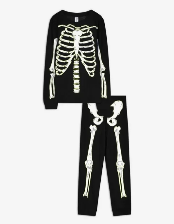 Pyjama Set aus Langarmshirt und Hose - Leuchtet im Dunklen - schwarz