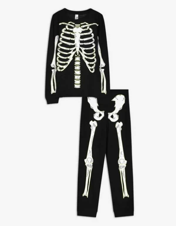 Pyjama Set aus Langarmshirt und Hose - Leuchtet im Dunklen - schwarz
