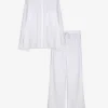 Pyjama Set aus Langarmshirt und Hose - Streifen - weiß