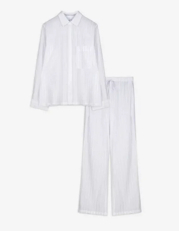 Pyjama Set aus Langarmshirt und Hose - Streifen - weiß