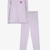 Pyjama Set aus Langarmshirt und Hose - Muschelsaum - lila