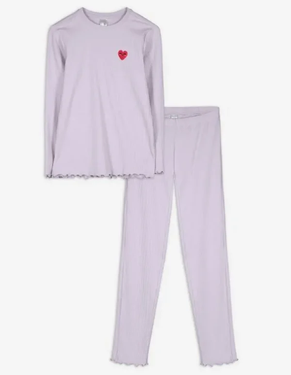 Pyjama Set aus Langarmshirt und Hose - Muschelsaum - lila