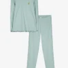 Pyjama Set aus Langarmshirt und Hose - Muschelsaum - grün