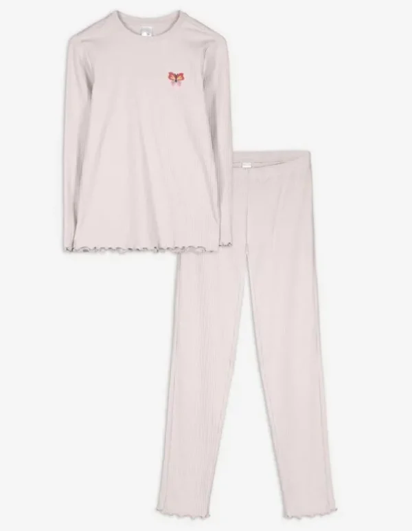 Pyjama Set aus Langarmshirt und Hose - Muschelsaum - rosa