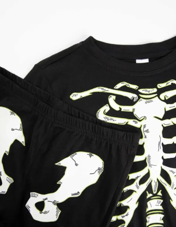 Pyjama Set aus Langarmshirt und Hose - Leuchtet im Dunklen - schwarz