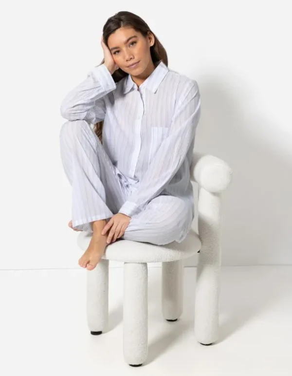 Pyjama Set aus Langarmshirt und Hose - Streifen - weiß