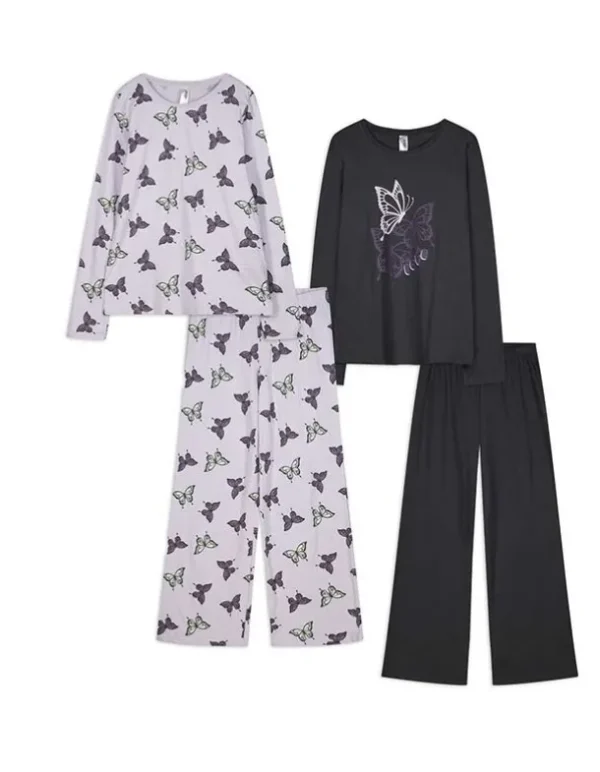 Pyjama Set aus Langarmshirt und Hose - 2er-Pack - bronzefarben