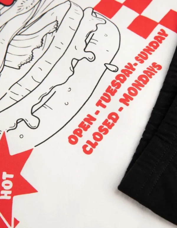 Pyjama Set aus Langarmshirt und Hose - Rückenprint - weiß