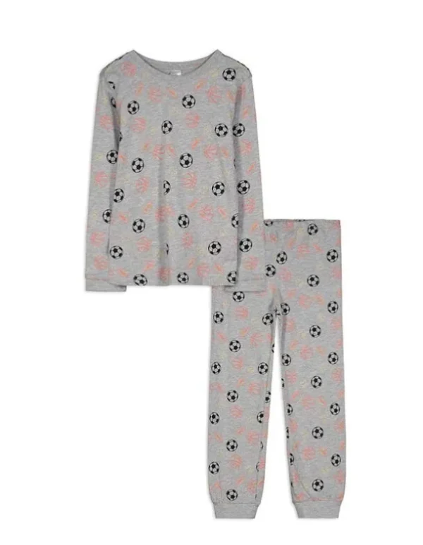 Pyjama Set aus Langarmshirt und Hose - Allover-Print - hellgrau