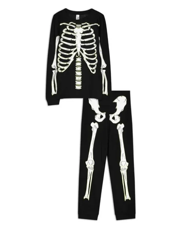 Pyjama Set aus Langarmshirt und Hose - Leuchtet im Dunklen - schwarz