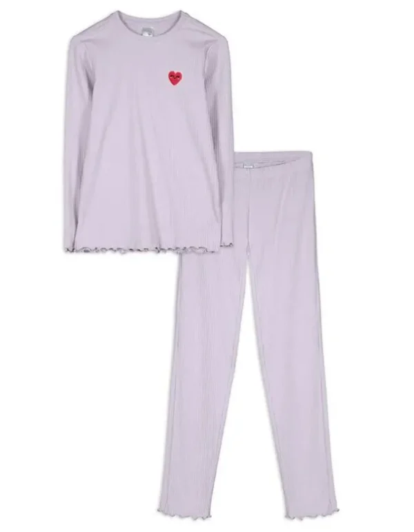 Pyjama Set aus Langarmshirt und Hose - Muschelsaum - lila