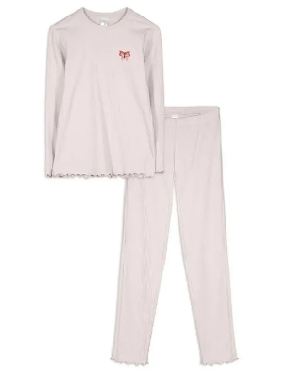 Pyjama Set aus Langarmshirt und Hose - Muschelsaum - rosa