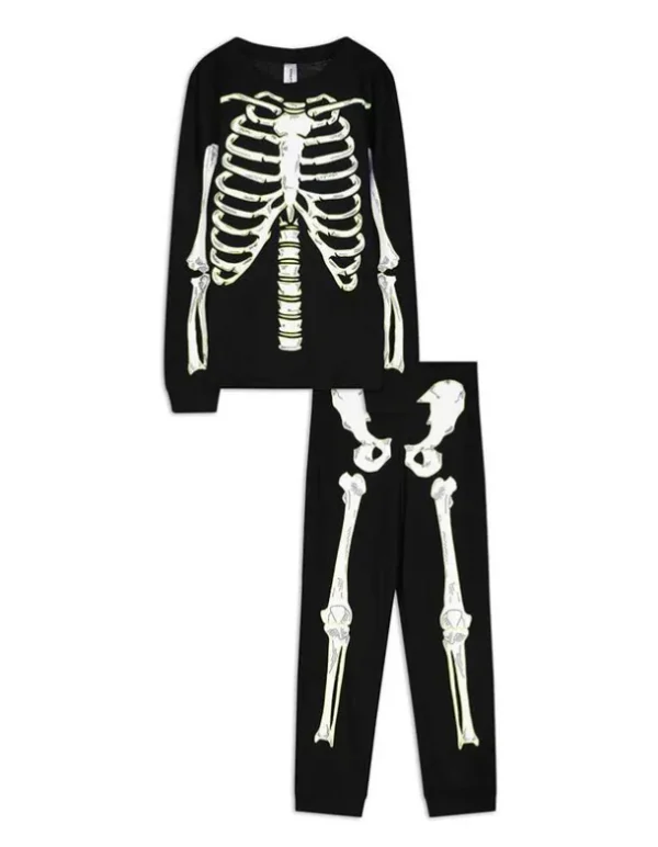 Pyjama Set aus Langarmshirt und Hose - Leuchtet im Dunklen - schwarz