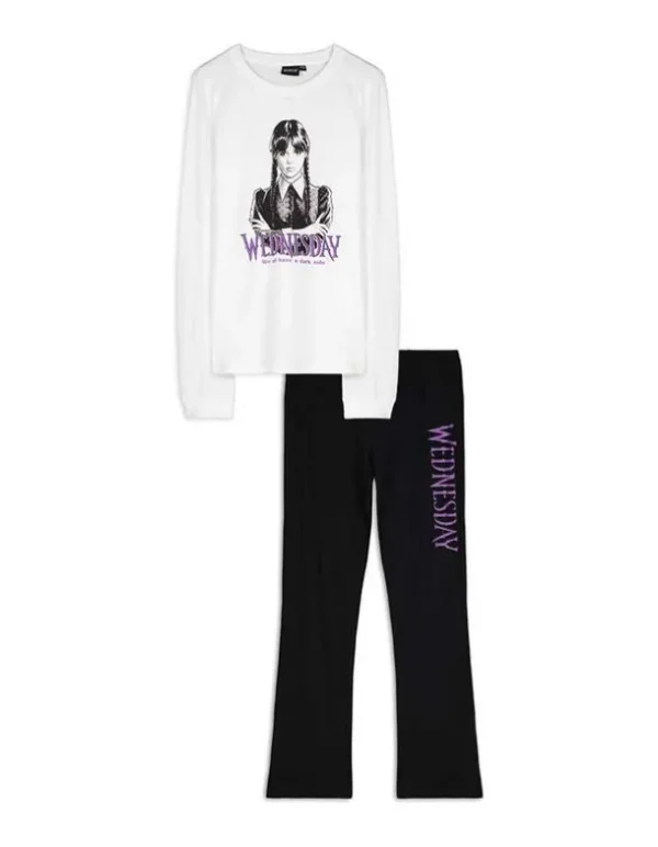 Pyjama Set aus Langarmshirt und Hose - Wednesday - weiß
