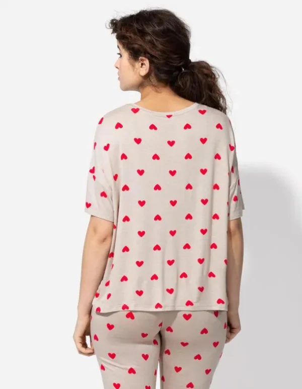 Pyjamaoberteil - Allover-Print - beige