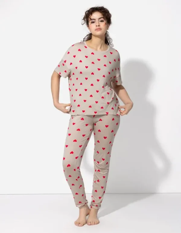 Pyjamaoberteil - Allover-Print - beige