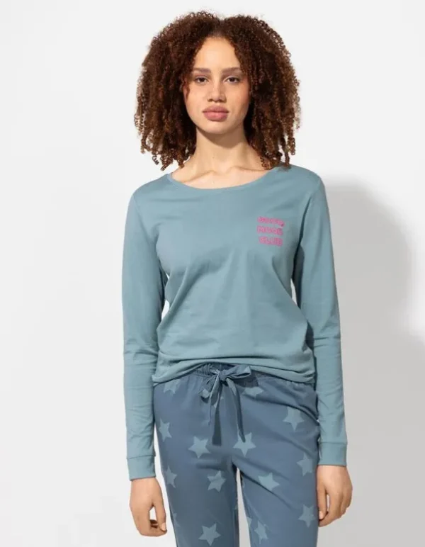 Pyjamaoberteil - Print - blau
