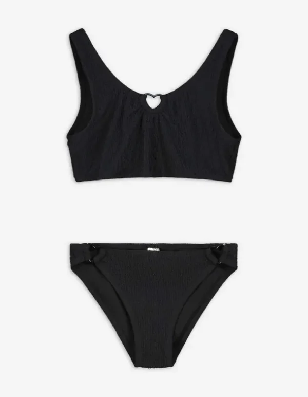 Set aus Bikinitop und Bikinislip - Rippenstruktur - schwarz