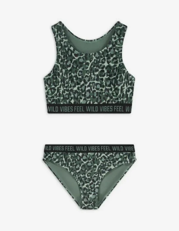 Set aus Bikinitop und Bikinislip - Leopardenmuster - dunkelgrün