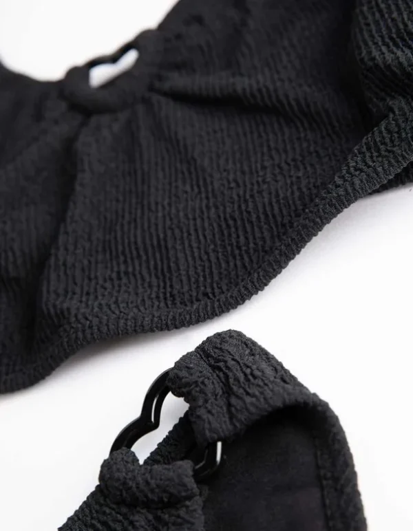 Set aus Bikinitop und Bikinislip - Rippenstruktur - schwarz