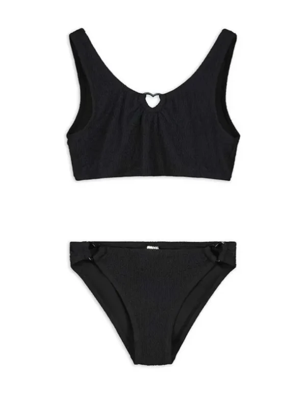 Set aus Bikinitop und Bikinislip - Rippenstruktur - schwarz