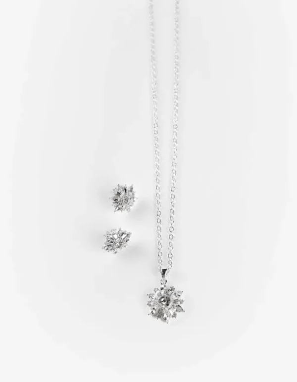 Set aus Kette und Ohrring - Ziersteine - silberfarben