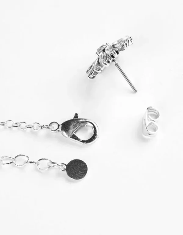 Set aus Kette und Ohrring - Ziersteine - silberfarben