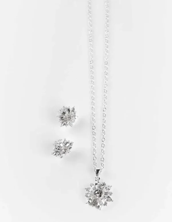 Set aus Kette und Ohrring - Ziersteine - silberfarben