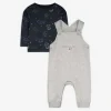 Set aus Langarmshirt und Latzhose - Allover-Print - hellgrau
